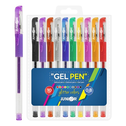 Pero gélové - sada 10 ks JUNIOR, Glitter