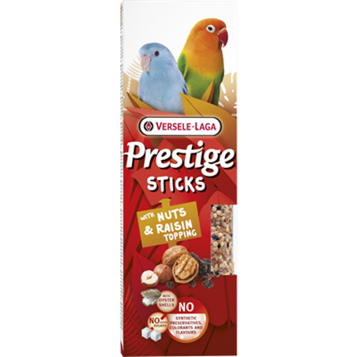 Pamlsok VL Prestige Small Parrots with Nuts & Raisin topping 2 ks- tyčinky pre stredné papagáje orechy a rozenková poleva 60 g