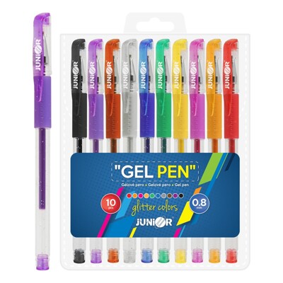 Pero gélové - sada 10 ks JUNIOR, Glitter